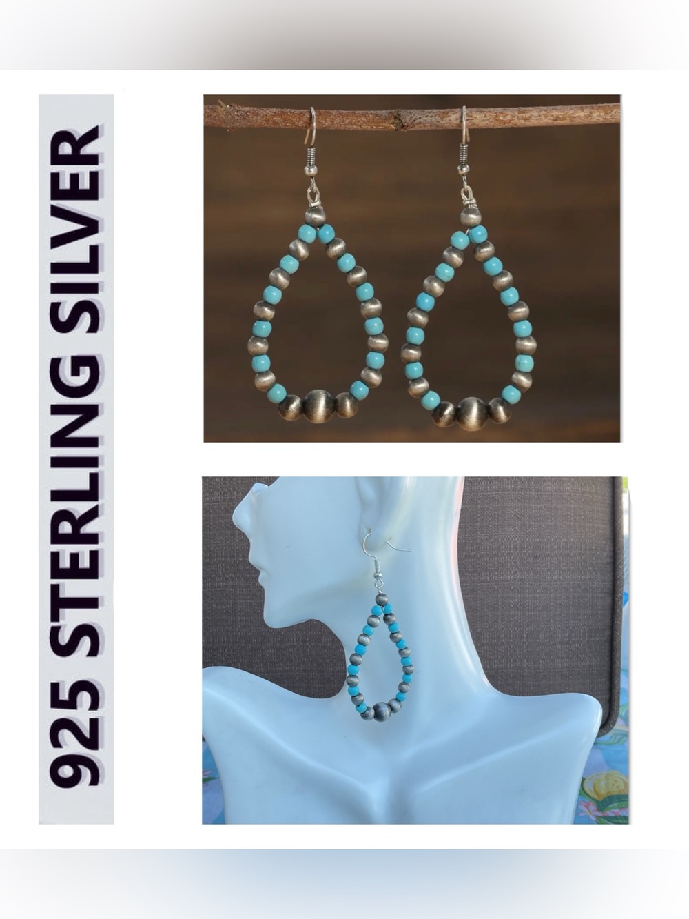 🌟🌟 925 Sterling Silver Navajo Bead Earrings